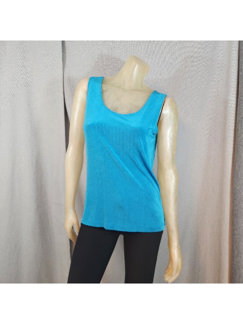 Chicos Travelers Teal Blue Round Nck Slvlss Tank Top Blouse Shirt Siz 2 LARGE 12